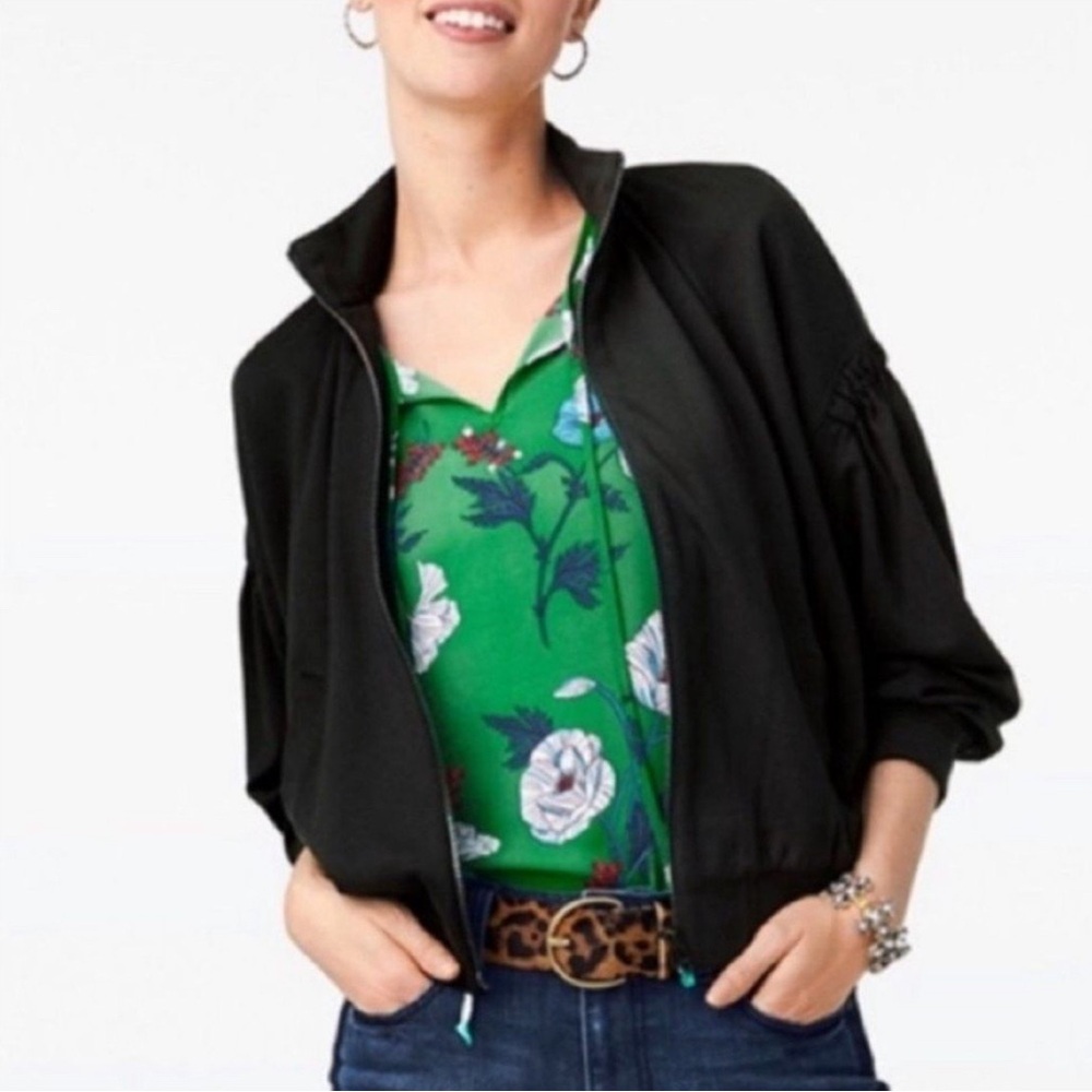 Cabi Chance Bomber Jacket Black Drop Puff Sleeve Zip Front Dolman Style 3731 SM